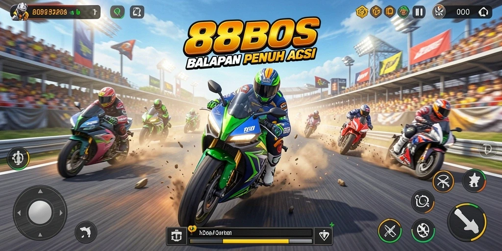 Tampilan seru dari gameplay balapan motor di 88BOS.