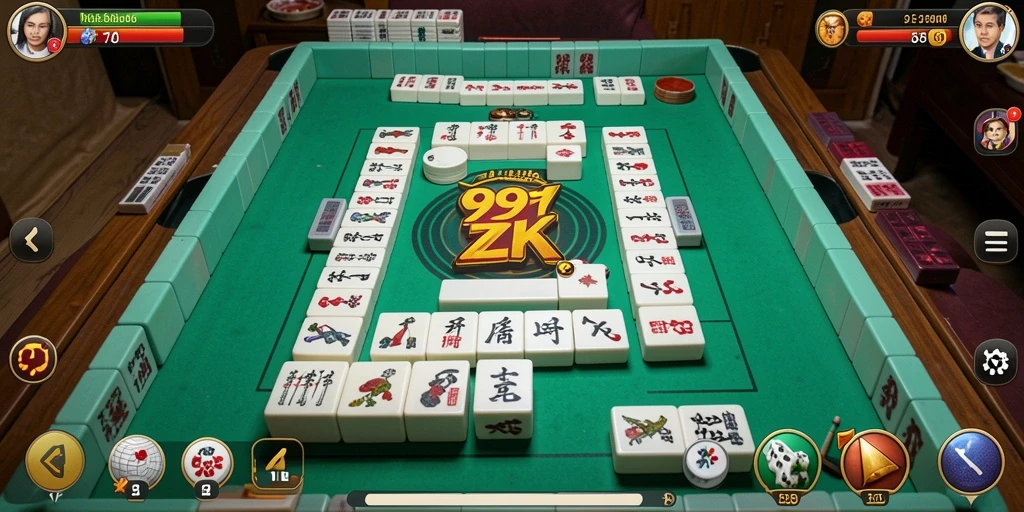 Gameplay menarik di 999ZK dengan ubin Mahjong yang berwarna-warni.