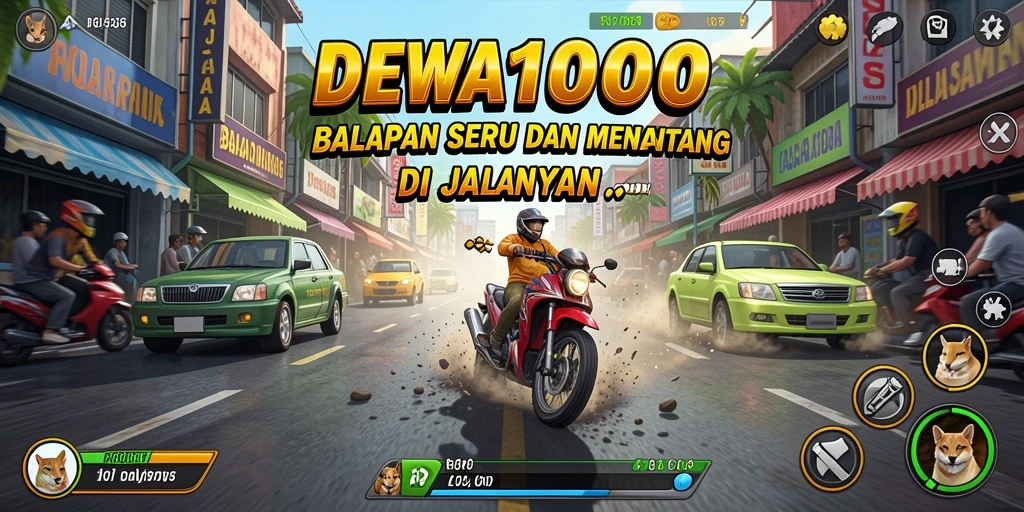 Tampilan gameplay seru DEWA1000 saat beradu cepat di lintasan balap.
