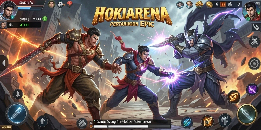 Gameplay HOKIARENA yang menegangkan dan penuh aksi pertarungan.