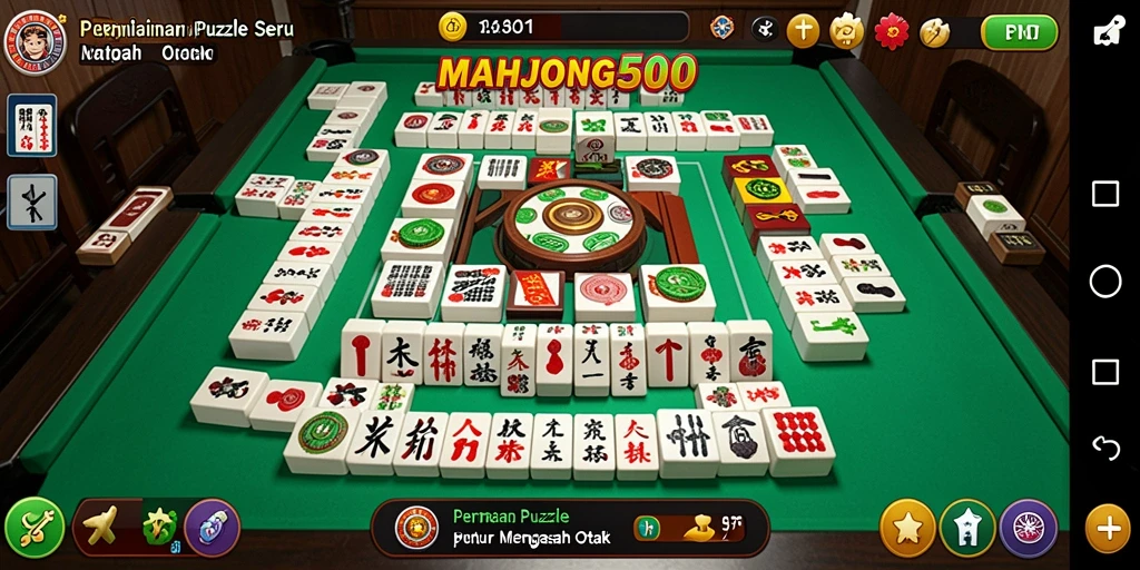 Tampilan gameplay <strong>MAHJONG500</strong> yang seru dengan ubin berwarna-warni.