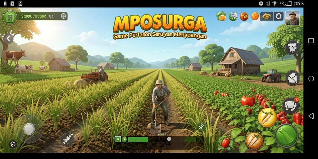 Tampilan gameplay MPOSURGA dengan aktivitas bertani yang seru.