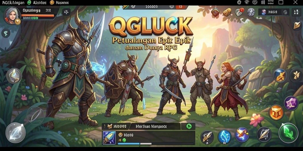 Tampilan gameplay RPG QGLUCK dengan karakter beraksi.
