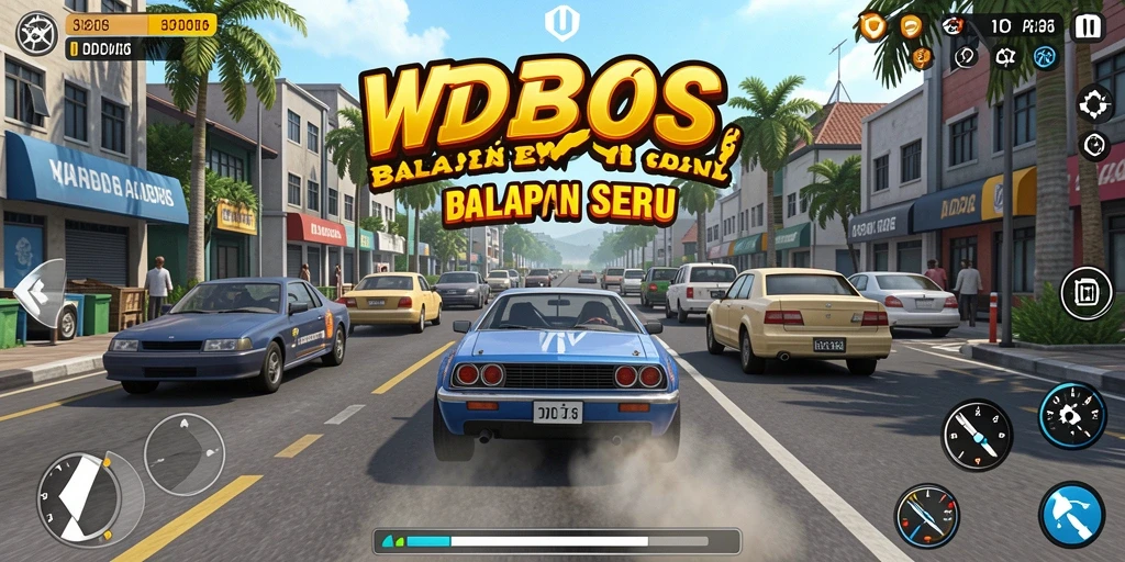 Screenshot gameplay WDBOS menampilkan mobil balap di trek yang menantang.
